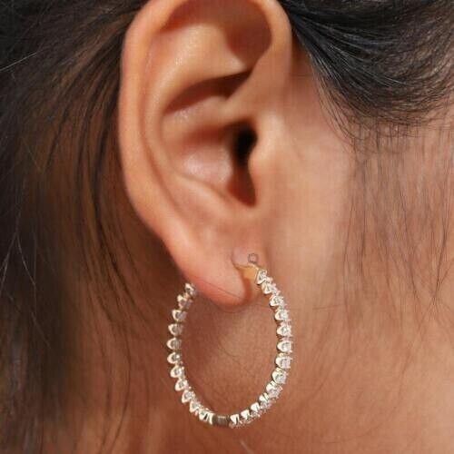 14K Yellow Gold Plated Huggie Hoop Earrings with 2 Ct Simulated Diamonds-image