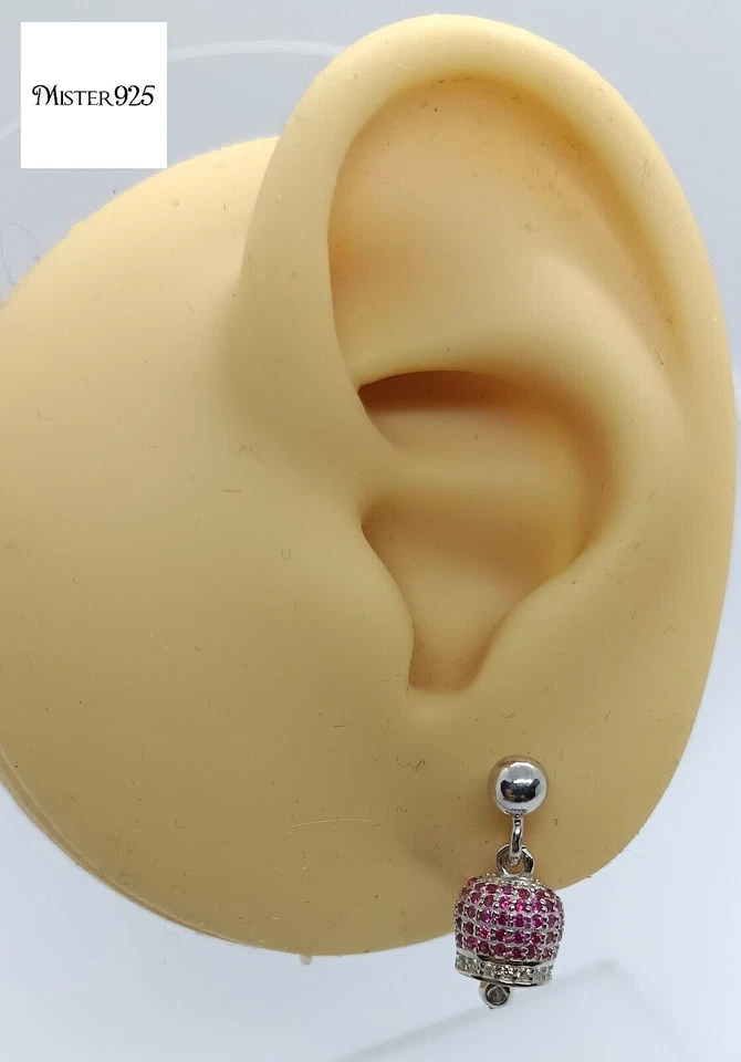 Orecchini argento donna 925 campanella di capri zirconi rossi rubino - Immagine 2 di 4