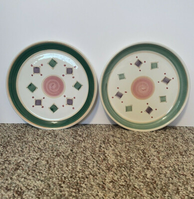 Caleca Belvidere Hand Painted Pottery Italy Set of 2 Diner Plates 11''