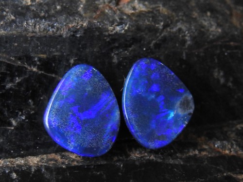 Australian Opal Doublet Smooth Multi Fire Cabochon Matched Pair 7X6X3MM MS - Picture 9 of 17