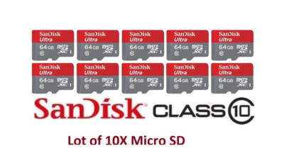 Lot of 10 SanDisk 64GB Ultra Micro SD Flash SDXC Memory Card