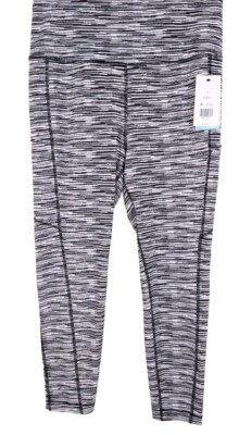 Zelos Black White Gray Broken Stripe 7/8 Leggings Maximum Support NWT Size Large