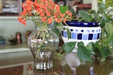 Hand Blown Clear Ribbed Glass Vase