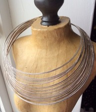 VINTAGE SILVER TONE CHOKER NECKLACE 15 IN MODERNIST 29 STRAND STATEMENT