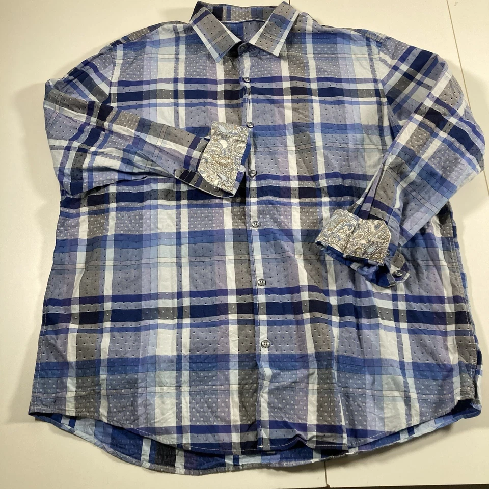 Camisa Tasso Elba 2XL Púrpura Azul A Cuadros Rayas Lunares Abotonada Puño Abatible Foto 2 de 4