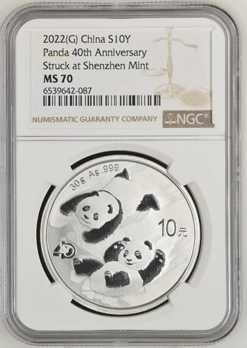 2022(G) CHINA S10Y PANDA 40TH ANNIVERSARY STRUCK AT SHENZHEN MINT NGC MS 70