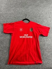 HUF Worldwide Soccer Mens Size Medium M Jersey Tee T-Shirt Red White #02 DBC