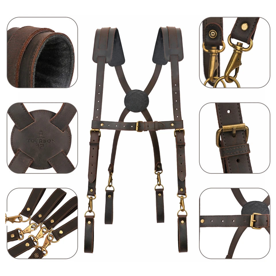 TOURBON Leather Logging Belt Kits Felling Tools Carry Suspenders Adjustable Gift - Image 2 of 4
