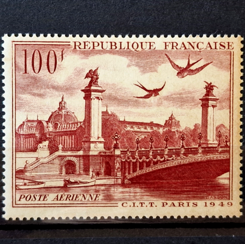 Francia 1949 - Posta aerea - uccellini - aviazione - francobollo 100 franchi - Scott $7,50 - Foto 1 di 5
