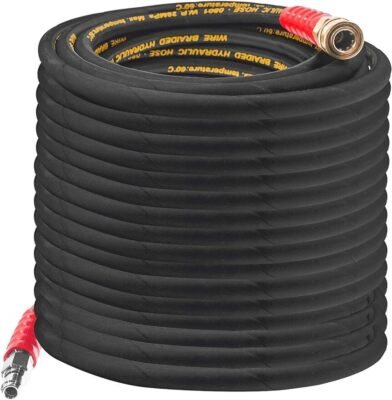 #ad 50FT Pressure Washer Hose with 3 8 Inch Quick Connect High Tensile Wire Power $58.12