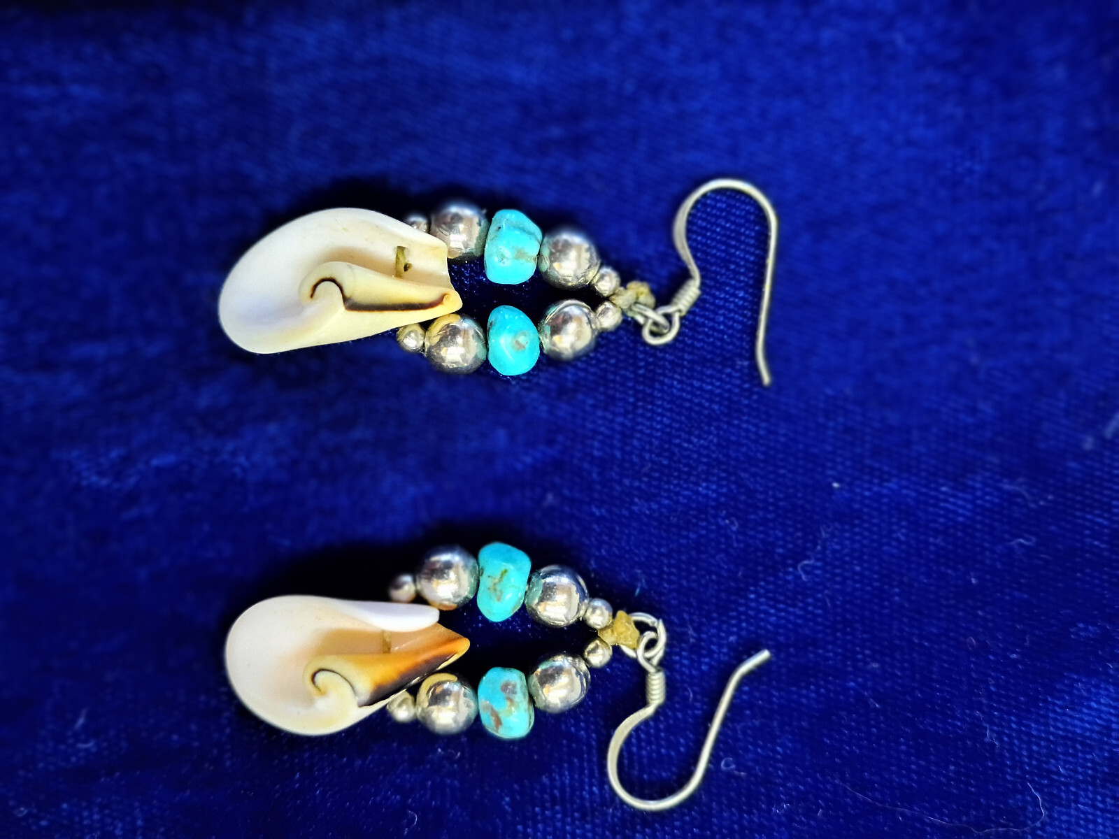Seashell, Turquoise & Silver Dangle Earrings - image 1