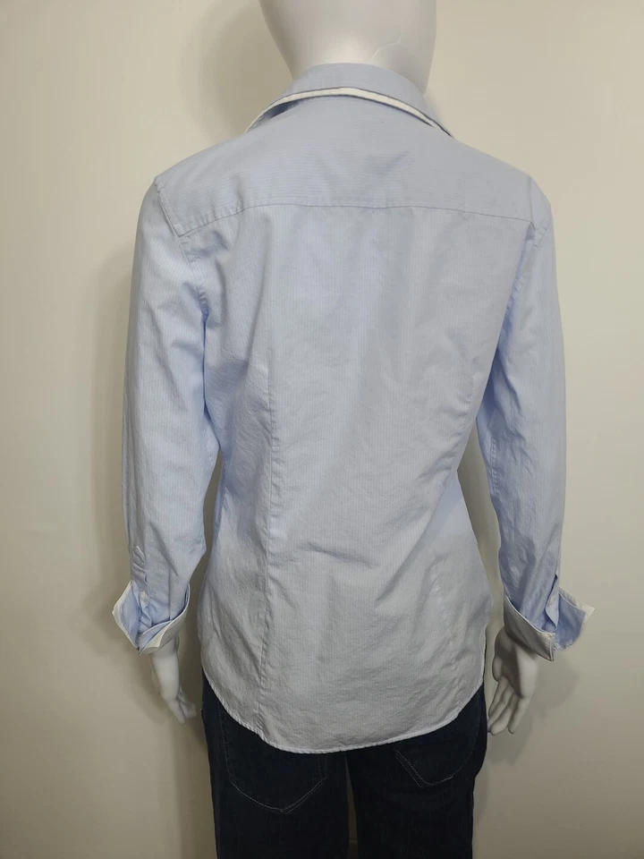 Camisa Brooks Brothers abotonada para mujer talla 8 pequeña azul blanco a rayas Foto 3 de 4