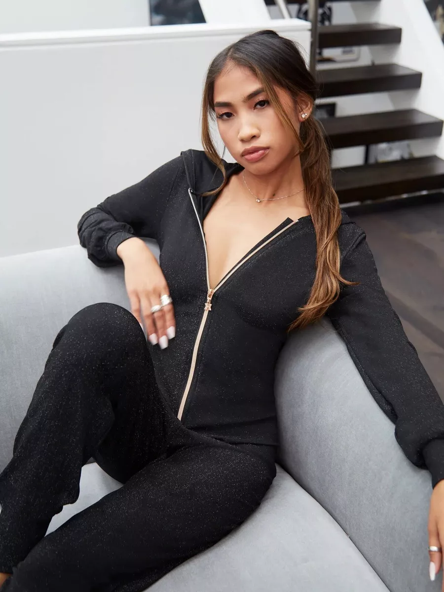 Savage X Fenty Women s Xsmall Sleep Shine Black Hooded Bodysuit Jumpsuit