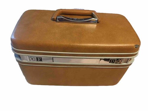 Vintage Samsonite Silhouette Yellow/Marigold Train Case Make-Up Travel w/Tray