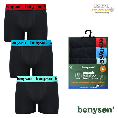 BENYSØN  Bambus Herren 3er Pack Boxershorts Premium Retroshorts Schwarz Neu