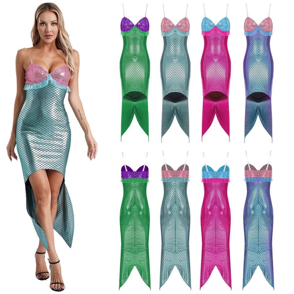 Robe femme poisson ourlet jupe sans manches costume sirène Halloween cosplay - Photo 2/3
