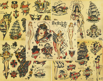 Sailor Jerry Traditional Vintage Style Tattoo Flash 5 Sheets 11x14