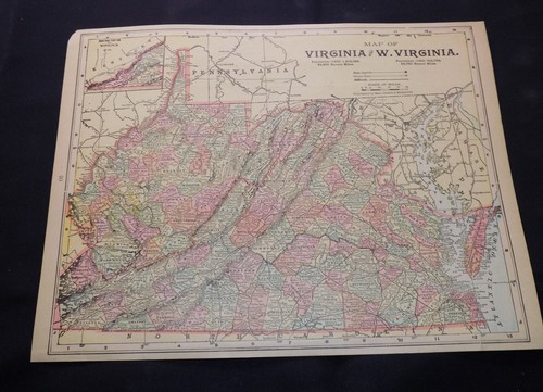 1898 Antique COLOR Atlas Map / MD, DE, DC, b/w VA, WV - Picture 2 of 2