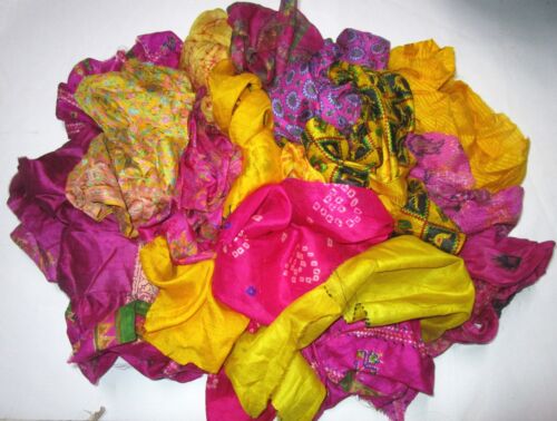 AU LOT PURE SILK Antique Vintage Sari REMNANT Fabrics 100 GRAMS CRAFT DOLL QUILT - Picture 79 of 93
