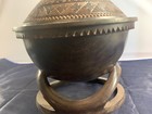 BOWL & LID WOOD CARVED ROUND DISPLAY similar to Ethiopian Gurage serving bowl — photo 5