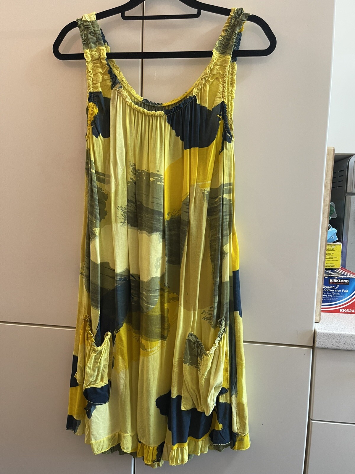 Sundress Italy Cotton Size 4 ( Fits For Sizes S/m)Yellow Loose Dress-image