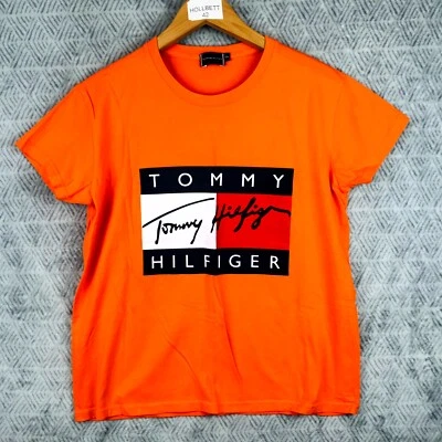 Tommy Hilfiger Tee Shirt Unisexe S Orange Logo Graphique Col Rond Manches Courte - Photo 1/4