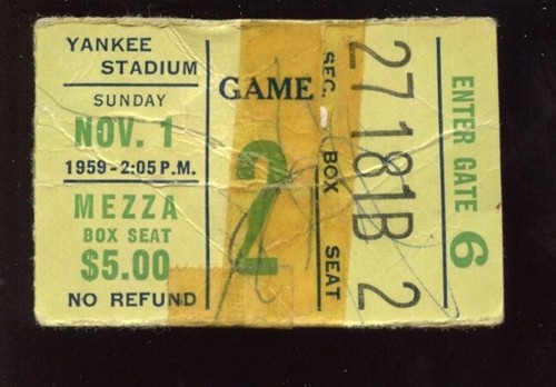 November 1 1959 NFL Football Ticket Stub Green Bay Packers at New York Giants