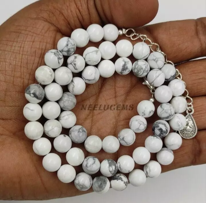 Natural Howlite Stone Round Beaded Necklace Natural Howlite Beads