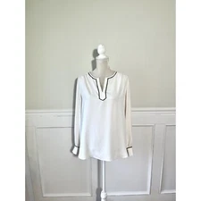 Loft Cream Tipped Blouse Keyhole S