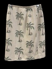 Vintage Talbots Womens Monkey Palm Tree Skirt 6 Linen Silk Beige Made In USA