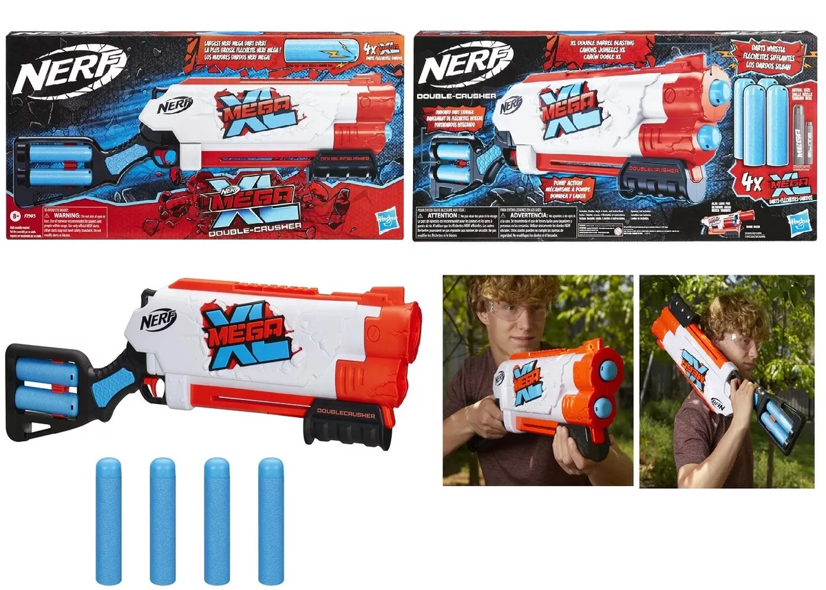 Nerf Mega XL Double Crusher Blaster, 4 Mega XL Whistler Darts 