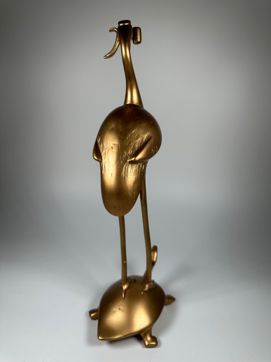 Vintage Crane Standing on Turtle Tortoise Longevity Gold Cast