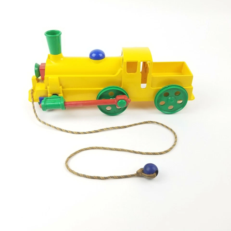 Locomotora de tren ideal vintage juguete amarillo Foto 3 de 4