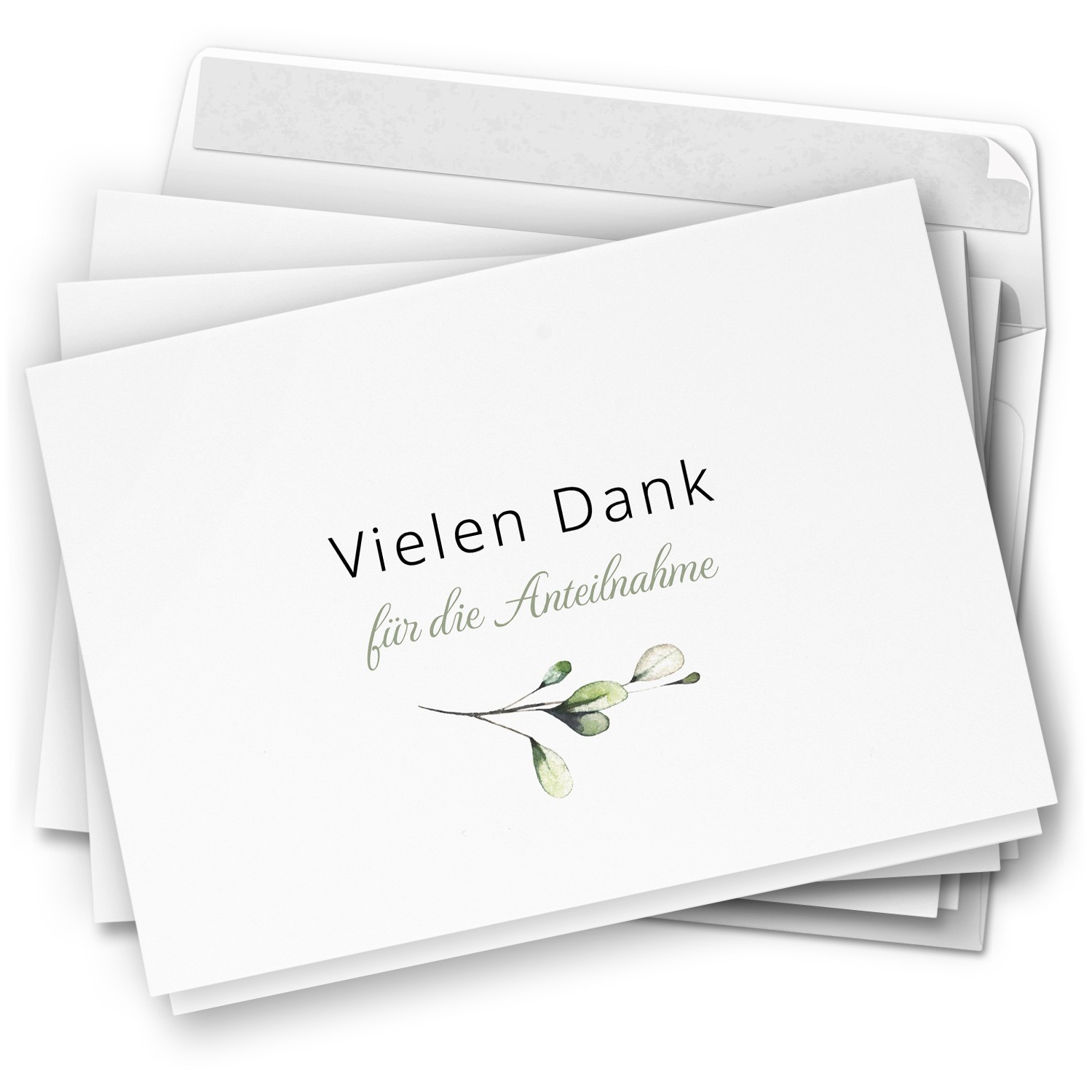 Trauer Danksagung Set 10 Karten Dank im Trauerfall mit Umschlag stilvoll Zweig