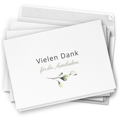 Trauer Danksagung Set 10 Karten Dank im Trauerfall mit Umschlag stilvoll Zweig