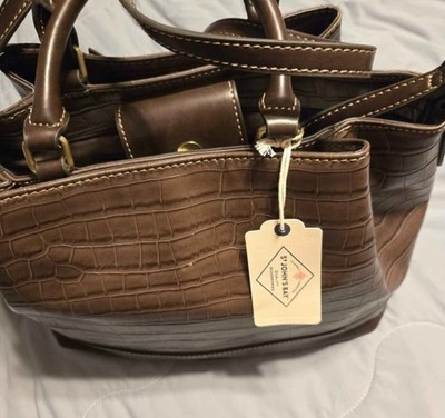 St. John's Bay Satchel Brown Crocodile Embossed Double Handle Gold Hardware Bag