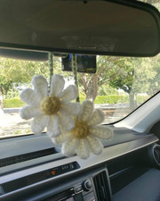 Crochet Daisy Car Accessories for Women Cute Rear View Mirror Hanging Charms Han