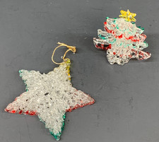 2 Glass Christmas Ornaments Hanging Star and Tree Decorations