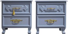 Mid Century Traditional Nightstands Brass Hardware in Blue - Newly Painted