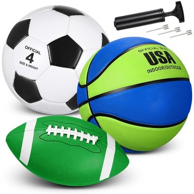 3 Pcs Sports Ball Set for Teens Include Official Size Basketball Soccer Footb...