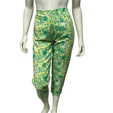 Vintage Lilly Pulitzer Frog Print Green Yellow Ankle Pants High Rise Cropped