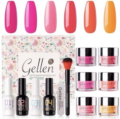 Gellen Dip Powder Nail Kit, 6 Colors sweet rose Liquid Set with Base/Top Coat