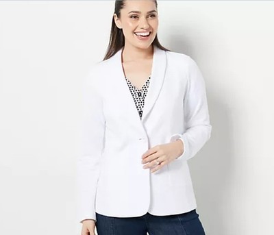 Susan Graver Weekend Washed French Terry Blazer White XXS A468676