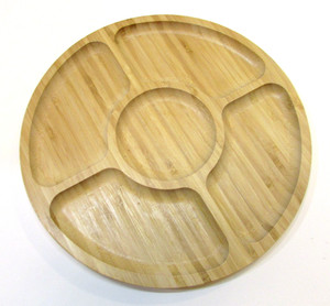 Vintage 1990s 10" dia Bamboo Wood Shallow 1/2" Five Section Divided Serving Tray