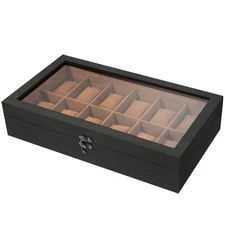 12 Slots Solid Wood Watch Box with Glass Lid Jewelry Storage Display Case Gift