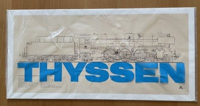 THYSSEN Wandtafel 66x32 cm Risszeichnung Henschel Dampf-Lokomotive Baujahr 1935