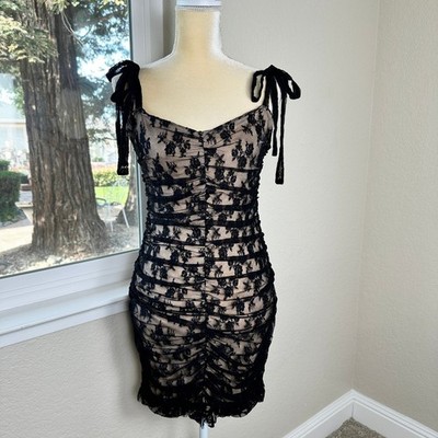 NWT Lulus Be Mine Forever Black Floral Lace Ruched Bodycon Dress L Date Night