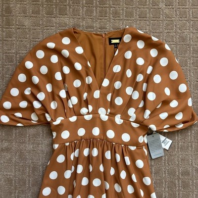 Alexia Admor Polka Dot Draped Midi Fit Flare Dress Sz 6 Brown Pretty Women  Derby | eBay