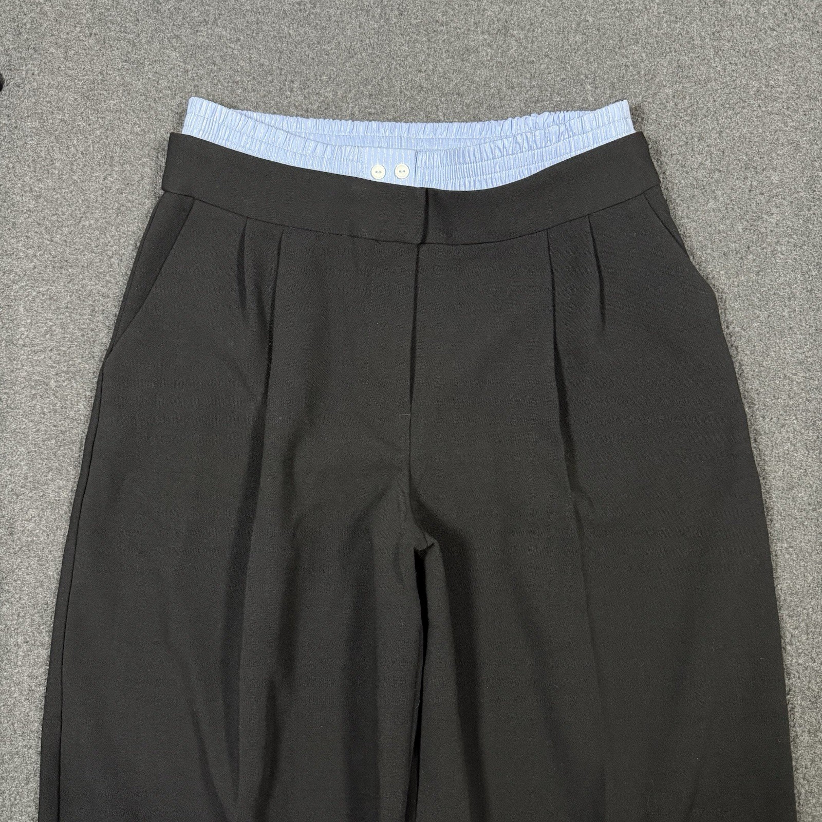 ZARA Double Waist Wide Leg Pants Black Blue Womens Size XS Trousers Pleated image 5