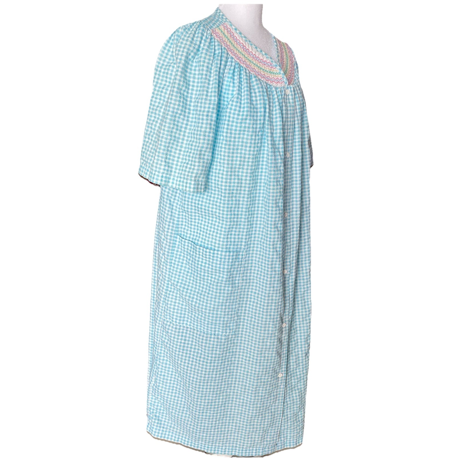 Simply Basic Nightgown Blue Gingham Embroidery Sn… - image 4
